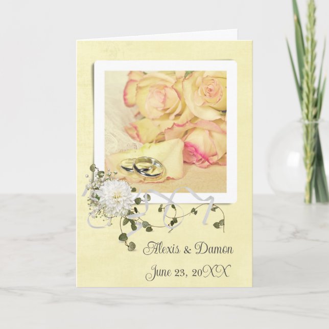 Tarjeta Anillos bodas Sobre Petal Rosa Con Nombres (Anverso)