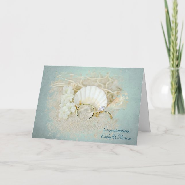 Tarjeta anillos Bodas y conchas (Anverso)