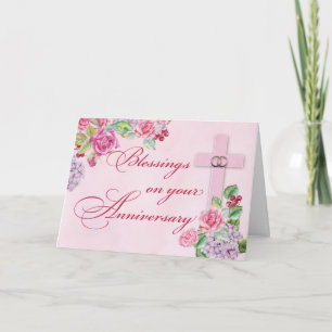 Tarjeta Anillos de aniversario de bodas religiosos Cruz ro