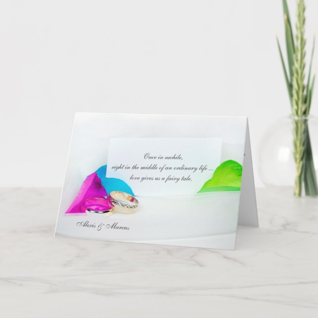 Tarjeta Anillos de boda con pétalos de rosa (Anverso)