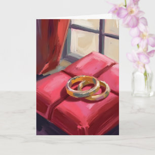 Tarjeta Anillos de boda de oro acuarela