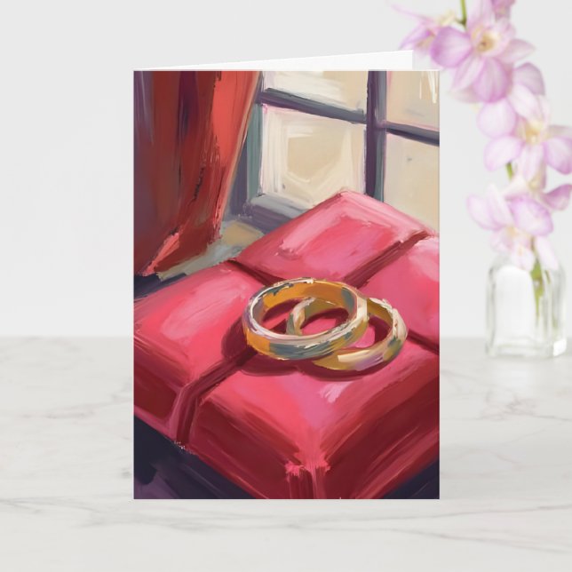 Tarjeta Anillos de boda de oro acuarela (Orquídea)