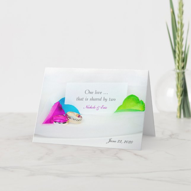 Tarjeta Anillos de boda y pétalos de rosa (Anverso)