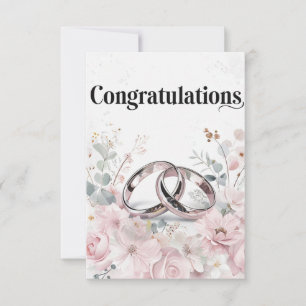 Tarjeta Anillos de bodas elegantes y borde floral