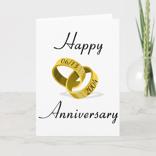 Tarjeta Anillos entrelazados - Fecha de boda personalizada (Anverso)