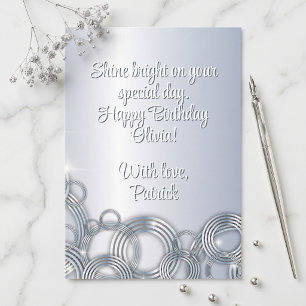 Tarjeta Anillos Geométricos de Plata Elegantes Cumpleaños 