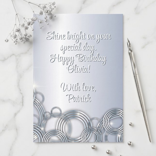 Tarjeta Anillos Geométricos de Plata Elegantes Cumpleaños  (Subido por el creador)