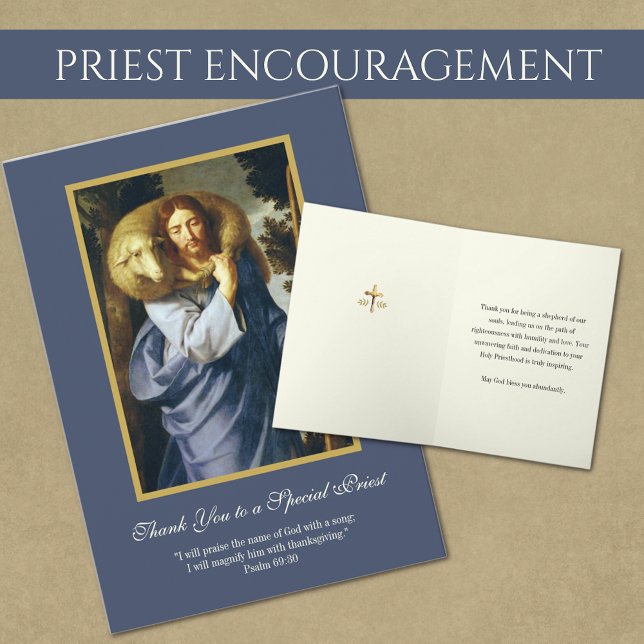 Tarjeta Animación del Sacerdote Jesús Buen Pastor (Catholic Priest Words of Encouragement Vintage Religious )