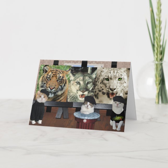 Tarjeta Animación divertida de artistas de gatos y gatitos (Anverso)
