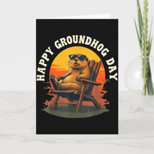 Tarjeta Animación Vintage puesta de sol Día de la marmota 