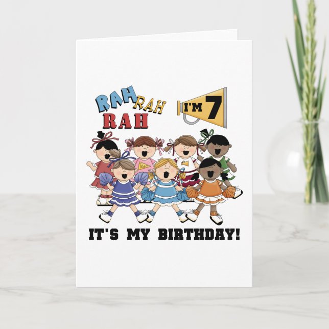 Tarjeta Animadora 7 camisetas de cumpleaños y regalos (Anverso)