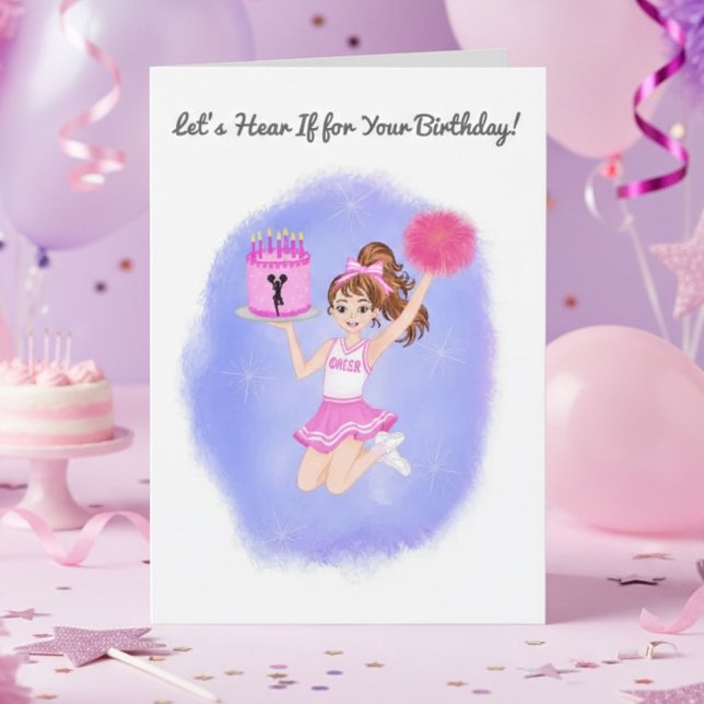 Tarjeta Animadora chica de cumpleaños saltando con pastel (Subido por el creador)
