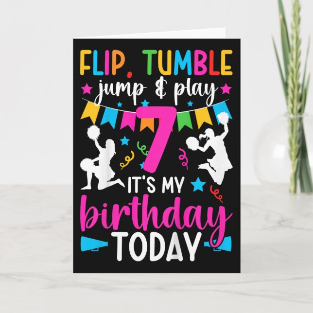 Tarjeta Animadora de cumpleaños 7 Cheerleader de siete año (Anverso)