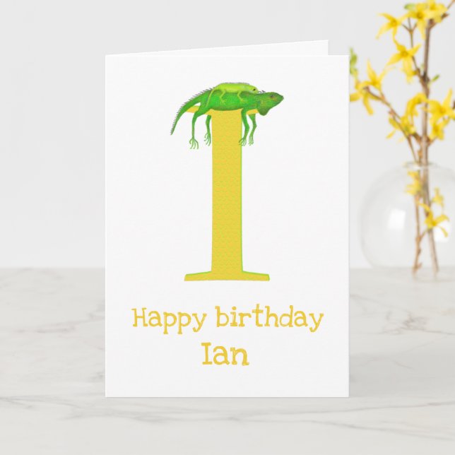 Tarjeta Animal ABC I is for iguana birthday card (flor amarilla)