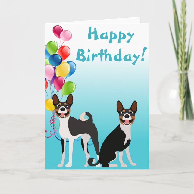 Tarjeta Animal de perro de los basenji de cumpleaños con g (Anverso)