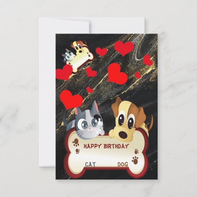 Tarjeta animal de perro y gato de cumpleaños (Anverso)