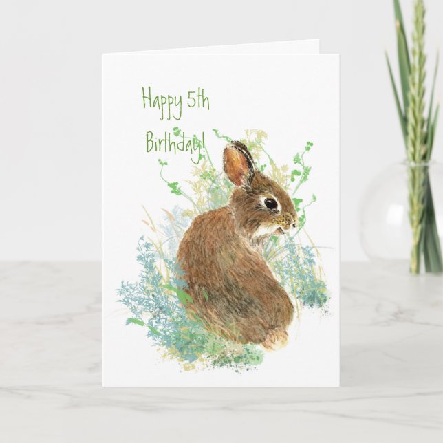 Tarjeta Animal de quinto cumpleaños de bebé de conejo cone (Anverso)