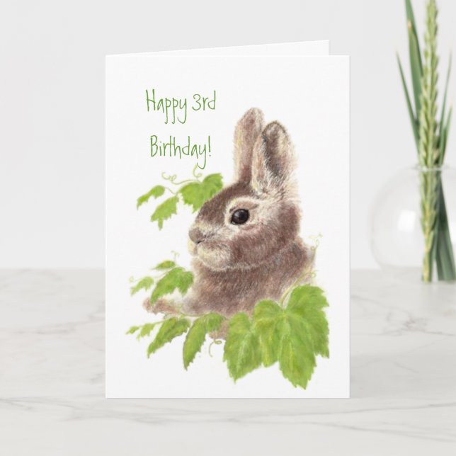 Tarjeta Animal de tercer cumpleaños de un niño de conejo c (Anverso)