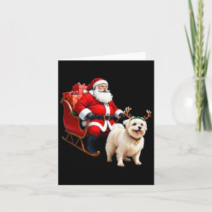 Tarjeta Animal Dog Lover Santa Sleigh Maltese Reindeer Chr