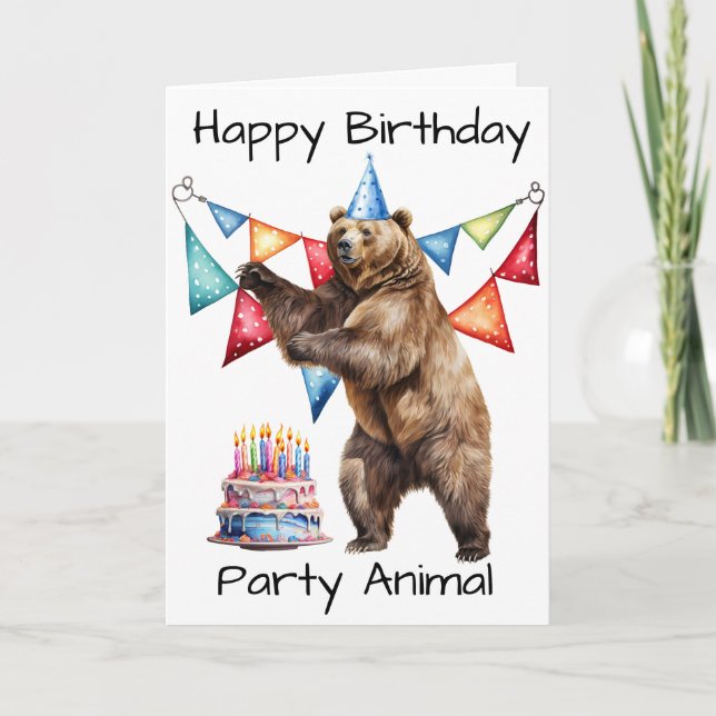 Tarjeta Animal Fiesta Bear Happy Birthday (Anverso)