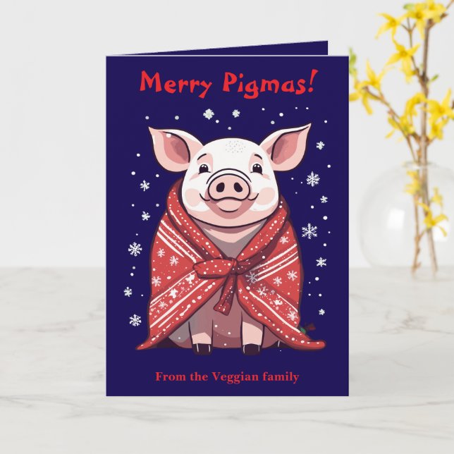 Tarjeta Animal Lover Christmas Pig Wrapped In A Red Blanke (flor amarilla)