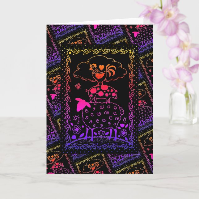 TARJETA ANIMALES AGRÍCOLAS DE ARTE FOLLETO SHEEP PIG ROOST (Orquídea)
