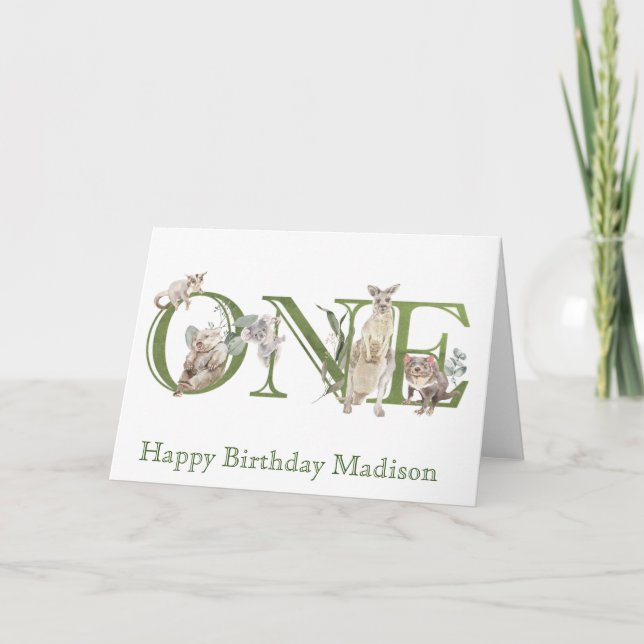 Tarjeta Animales Australianos Cumpleaños Primero 1º (Anverso)