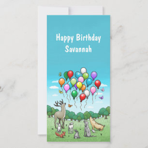 Tarjeta Animales con globos de cumpleaños hermosos