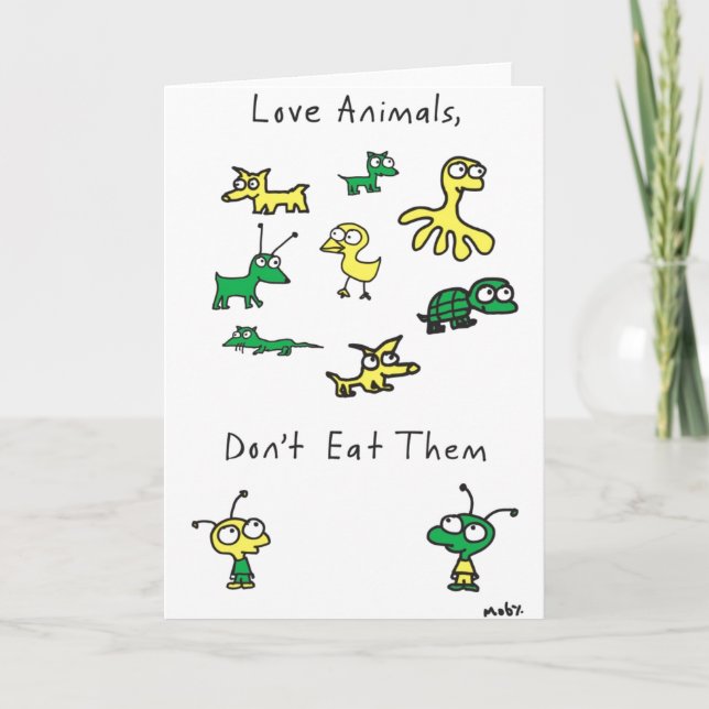 Tarjeta Animales de amor de Moby, no les comas la carta (Anverso)