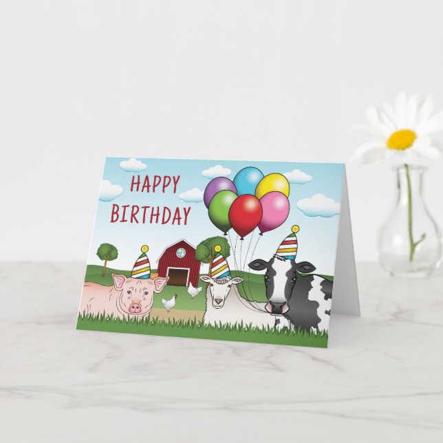 Tarjeta Animales De Granja Bolos De Cumpleaños Y Gorras Ba (Planta pequeña)