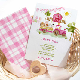 Tarjeta Animales de granja de tractores rosados cumpleaños