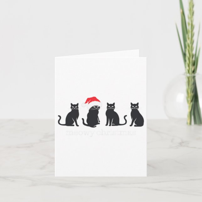 Tarjeta Animales de Navidad Gato Negro Gorros de Santa Reg (Anverso)