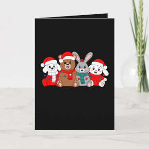 Tarjeta Animales de Navidad Oso Conejito Perro Santa Sombr