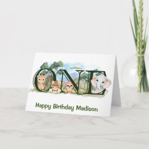 Tarjeta Animales de Safari de la Selva Primer Cumpleaños U