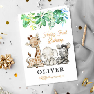 Tarjeta Animales de Safari Felices saludo de cumpleaños