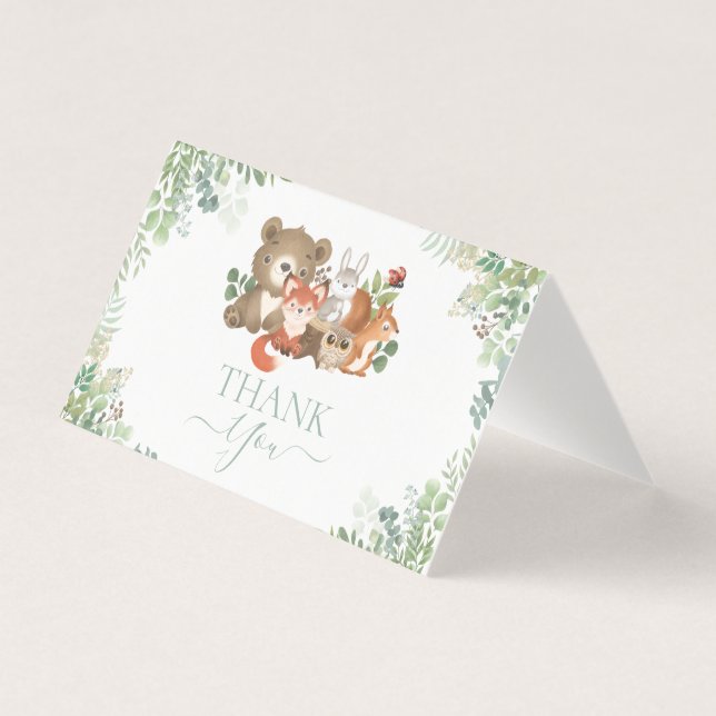 Tarjeta Animales de Woodland Baby Shower Gracias Gabinete (Anverso)