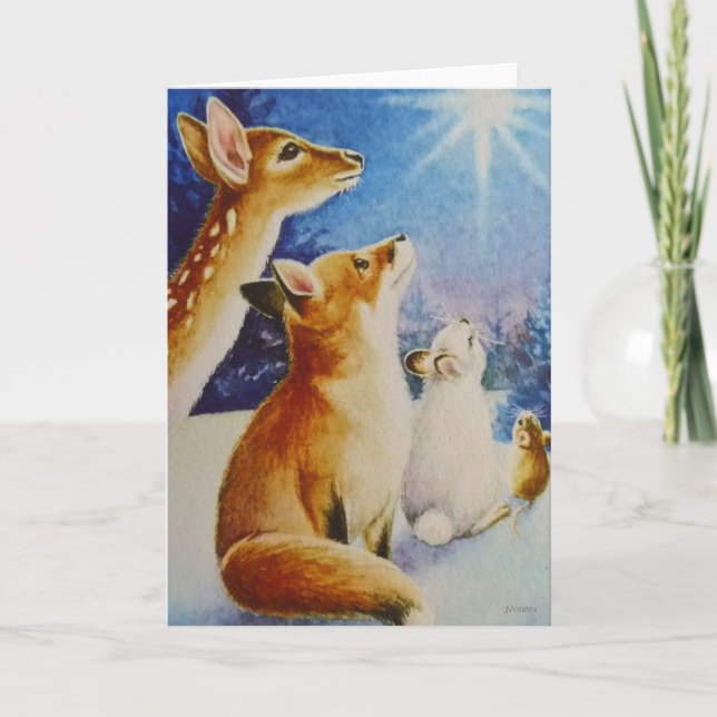 Tarjeta Animales de Woodland Véase Navidades Star Watercol (Anverso)