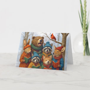 Tarjeta Animales del Bosque de Navidad Cantando Villancico
