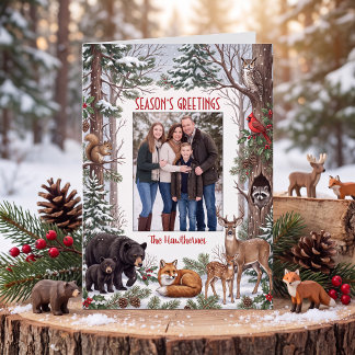 Tarjeta Animales del Bosque Foto Familiar Saludos de Tempo