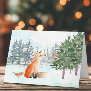 Tarjeta Animales del Bosque Navidad Acuarela