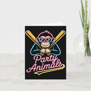 Tarjeta Animales divertidos de fiesta mono béisbol retro D