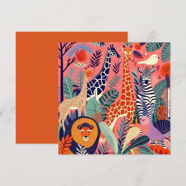 Tarjeta Animales exóticos contemporáneos y aves 1 rosa (Anverso / Reverso)