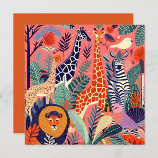 Tarjeta Animales exóticos contemporáneos y aves 1 rosa