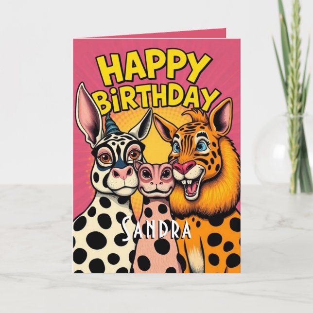 Tarjeta Animales Fiestas divertidos adoran el cumpleaños f (Anverso)
