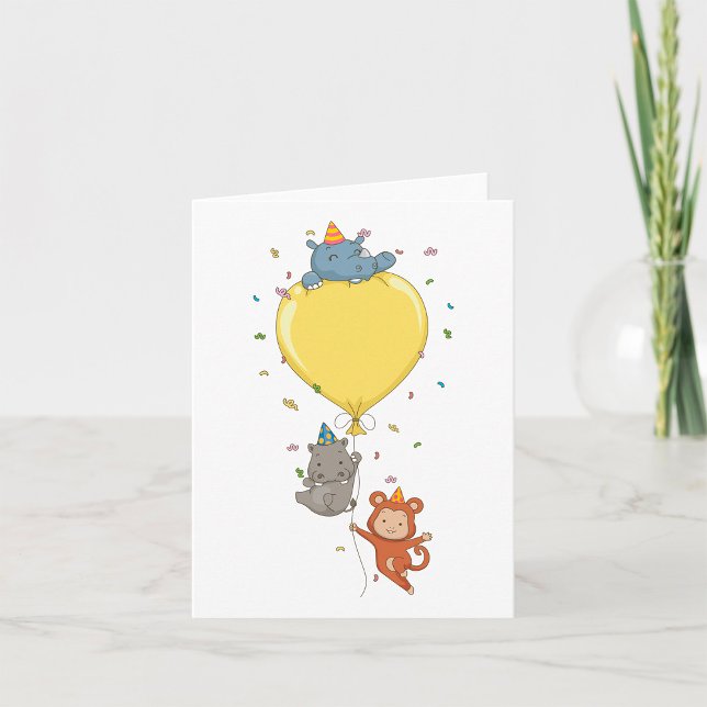 Tarjeta Animales fiestas sostienen un globo (Subido por el creador)