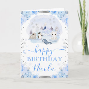 Tarjeta Animales Florales Árticos Acuarela Cumpleaños