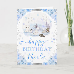 Tarjeta Animales Florales Árticos Acuarela Cumpleaños