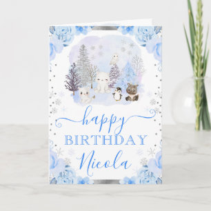 Tarjeta Animales Florales Árticos Acuarela Cumpleaños
