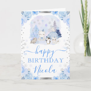 Tarjeta Animales Florales Árticos Acuarela Cumpleaños