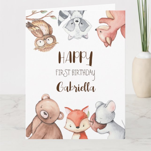 Tarjeta Animales forestales de Woodlands cumpleaños person (Anverso)